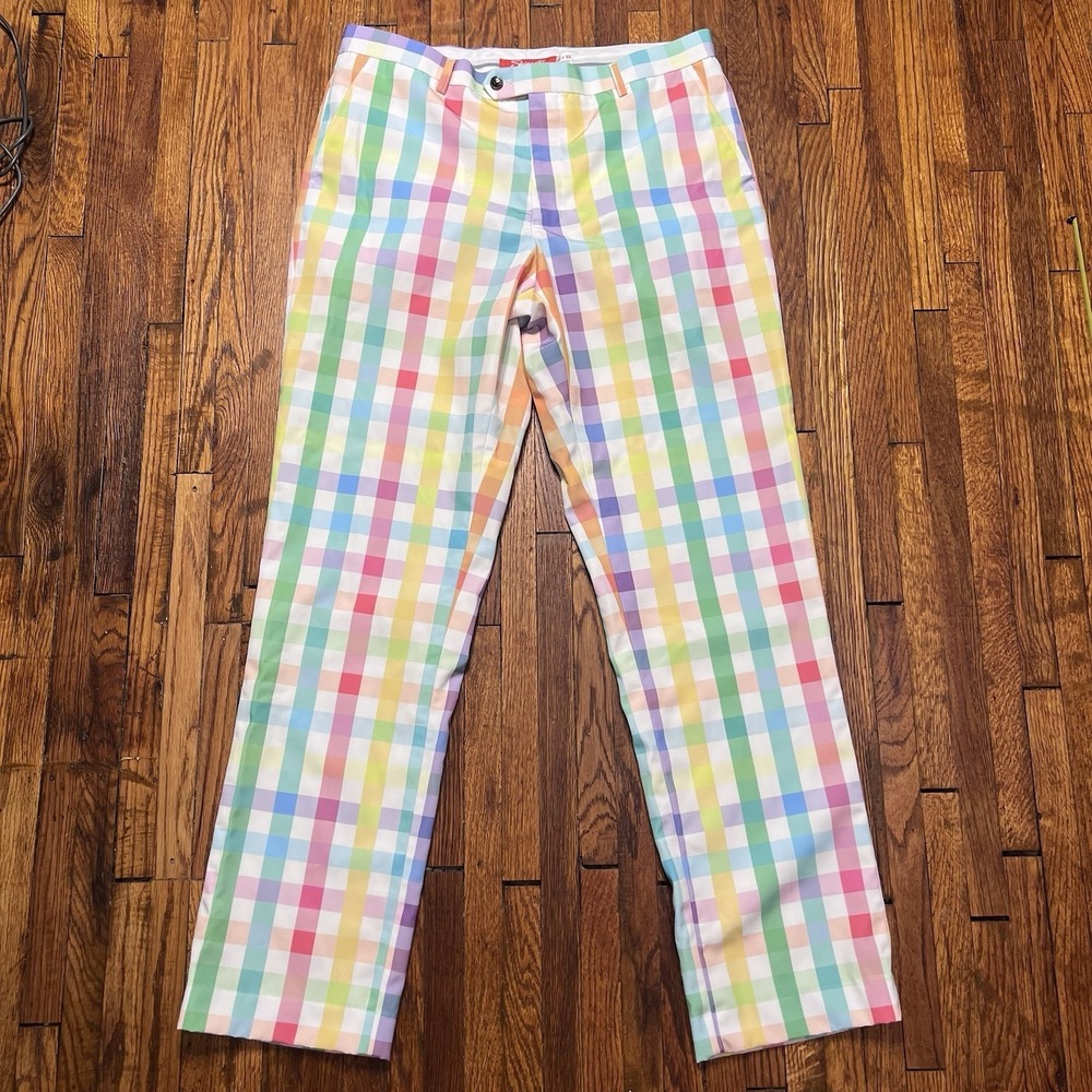 Shinesty Derby Golf Pants Size 33x33 Polyester Multicolor Plaid